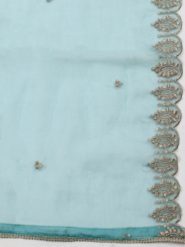 Embroidered Chanderi Unstitched Suit With Pant &amp; Dupatta