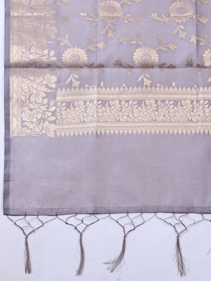Woven Design Chanderi Unstitched Suit With Pant &amp; Dupatta