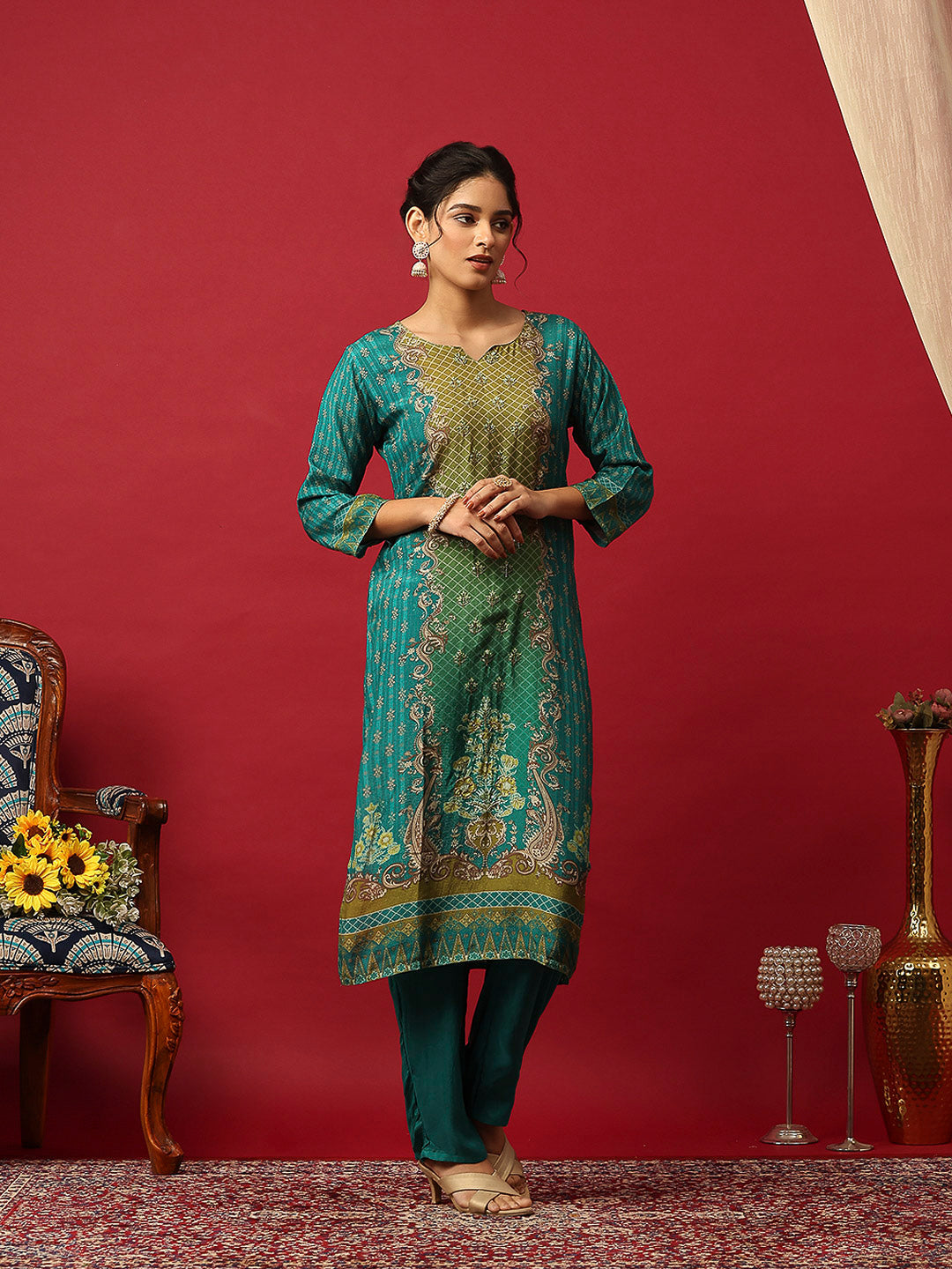 Embroidered Muslin Kurta With Pant &amp; Dupatta
