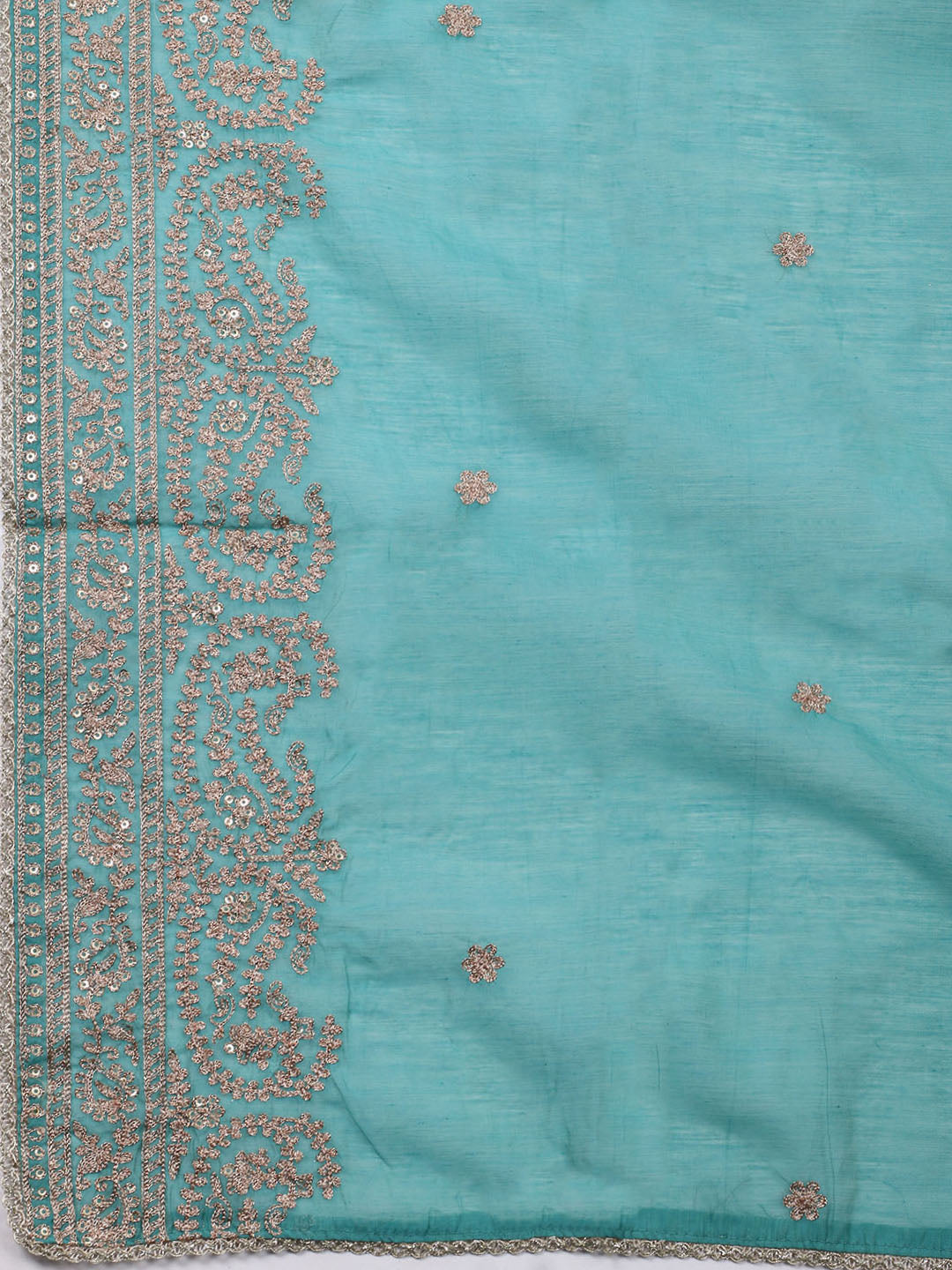 Neck Embroidered Chanderi Unstitched Suit With Dupatta