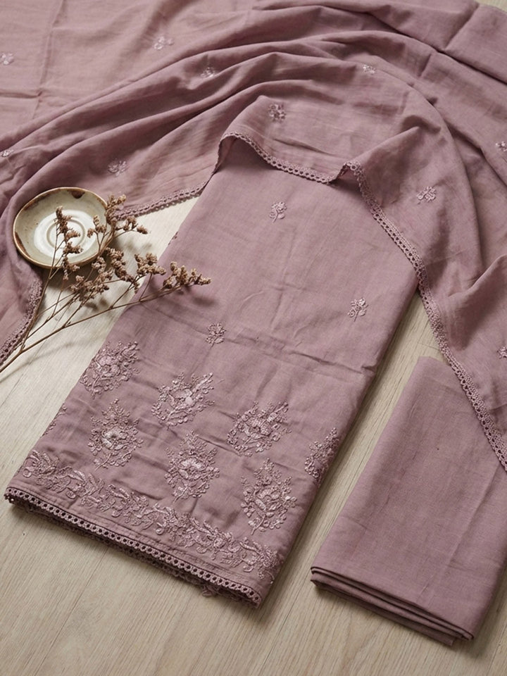 Printed Cotton Blend Unstitched Suit With Pant &amp; Dupatta