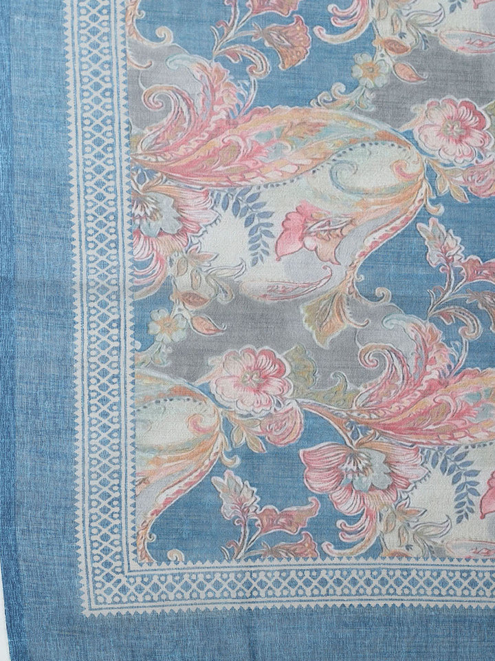 Embroidered Linen Blend Unstitched Suit With Pant &amp; Dupatta