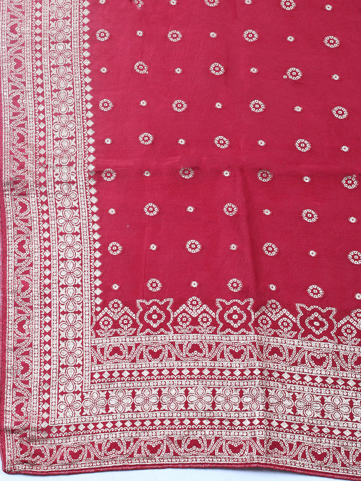 Embroidered Art Silk Unstitched Suit Piece With Dupatta