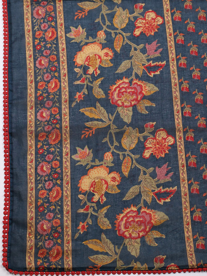 Embroidered Cotton Blend Unstitched Suit With Pant &amp; Dupatta