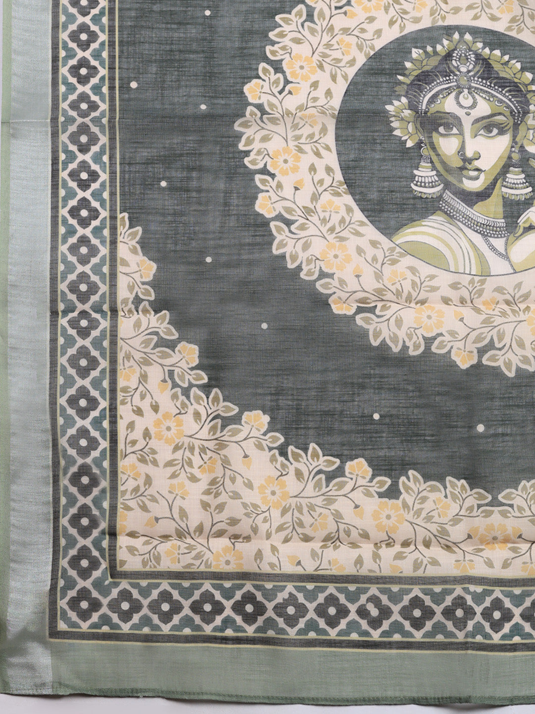 Printed Linen Blend Unstitched Suit With Pant &amp; Dupatta