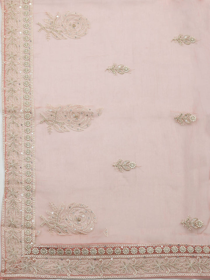 Embroidered Organza Unstitched Suit With Pant &amp; Dupatta