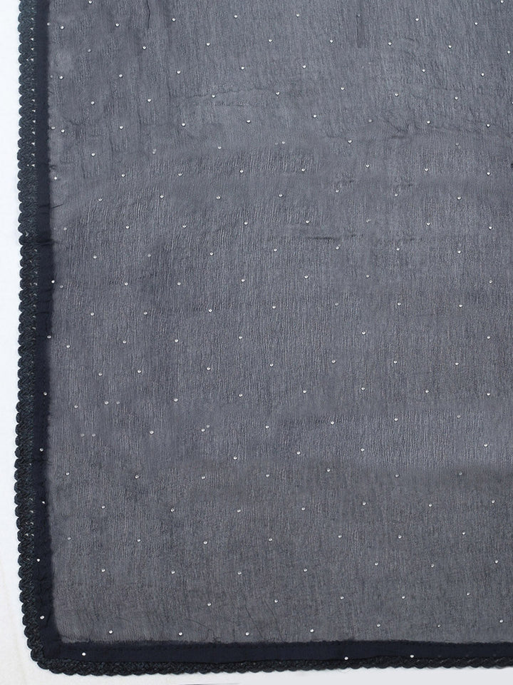 Embellished Cotton Blend Unstitched Suit With Pant &amp; Dupatta