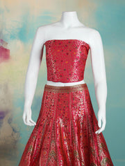 Banarasi Brocade Unstitched Lehenga Choli with Chevron Zari Weave Dupatta