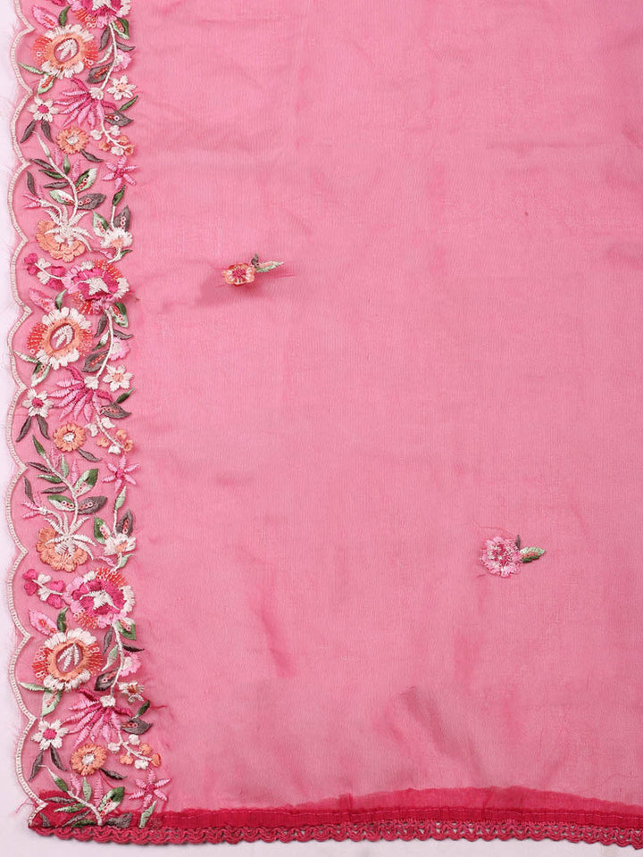 Embroidered Chanderi Unstitched Suit With Pant &amp; Dupatta