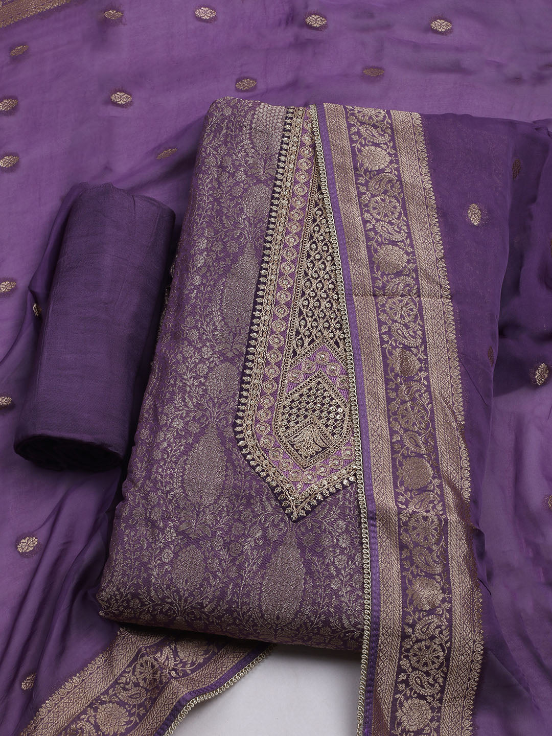 Woven Design Chanderi Unstitched Suit With Dupatta