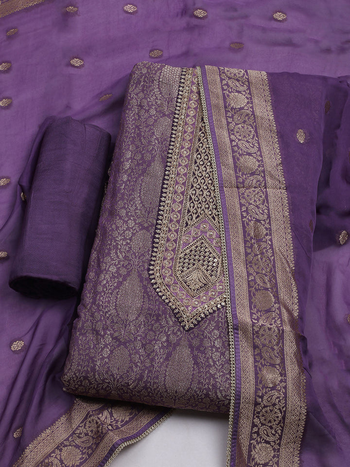 Woven Design Chanderi Unstitched Suit With Dupatta