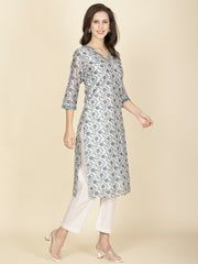 Floral Printed Chanderi Kurta With Pants