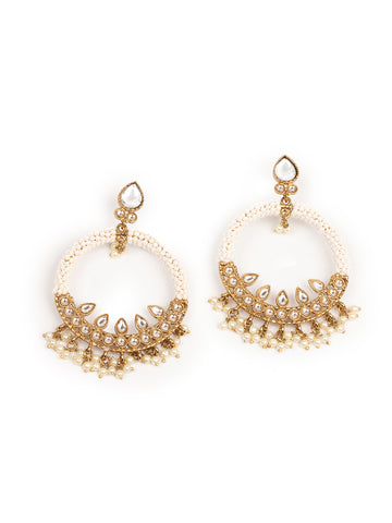 Golden & White Pearl Polki Earrings