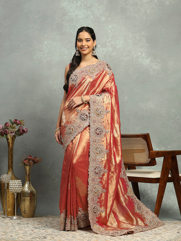 Zari Jaal &amp; Sequin Embroidered Tissue Saree