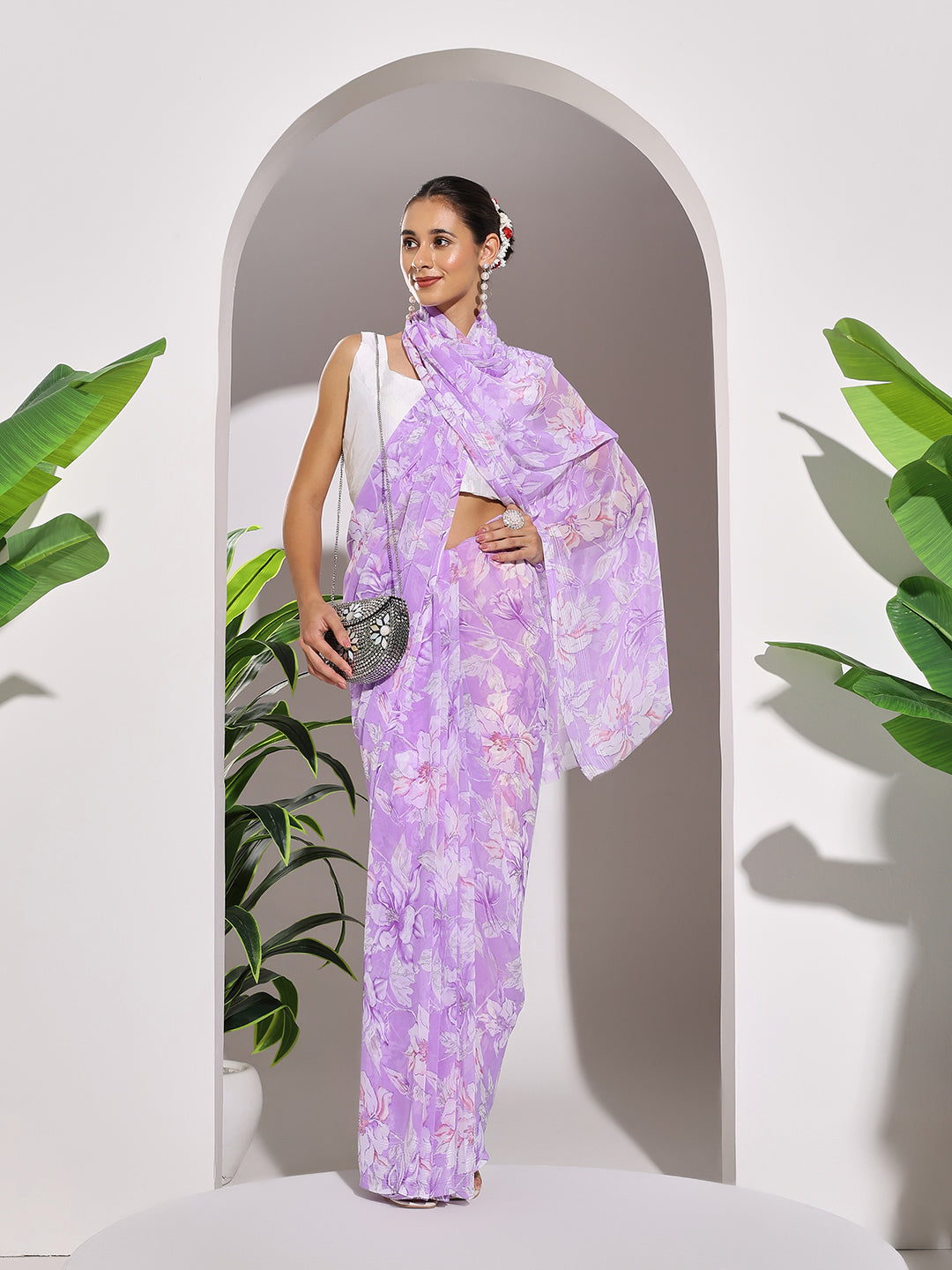 Floral Printed Georgette Saree