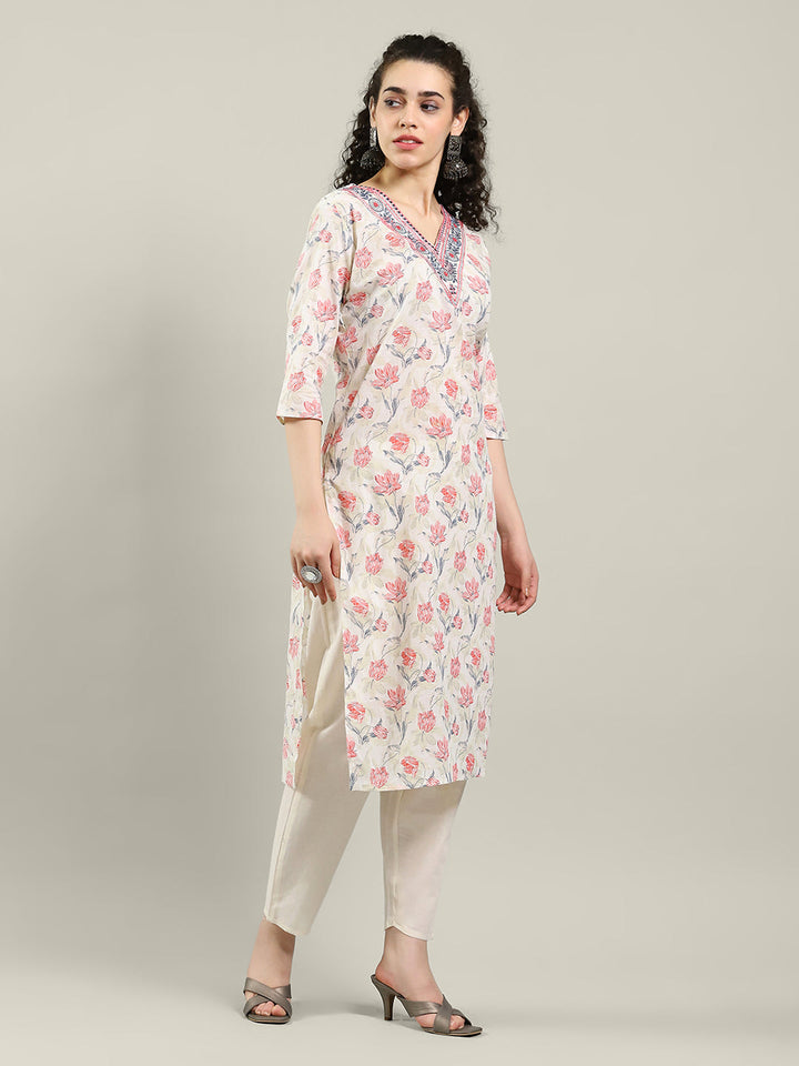 Printed Cotton Blend Kurta &amp; Pants
