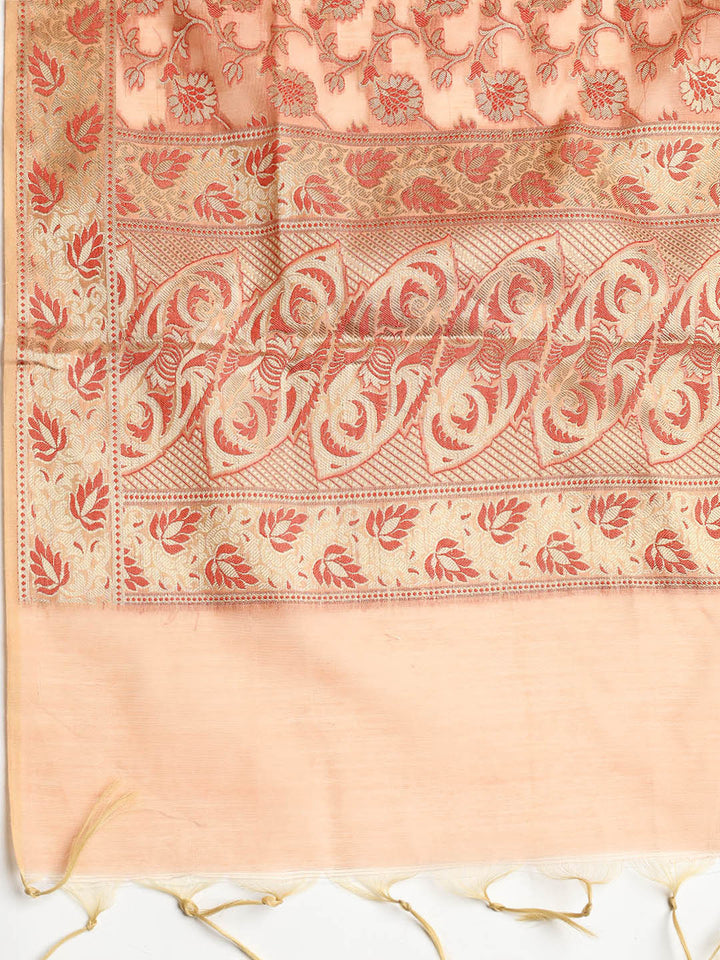 Woven Banarasi Chanderi Unstitched Suit With Dupatta