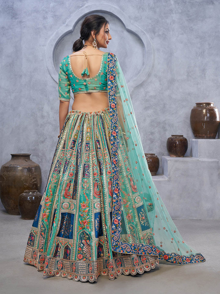 Resham Embroidery Tissue Unstitched Choli With Lehenga &amp; Dupatta