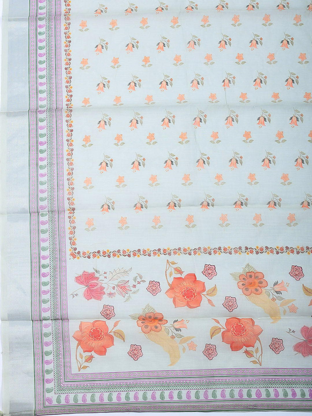 Printed Linen Blend Unstitched Suit With Pant &amp; Dupatta