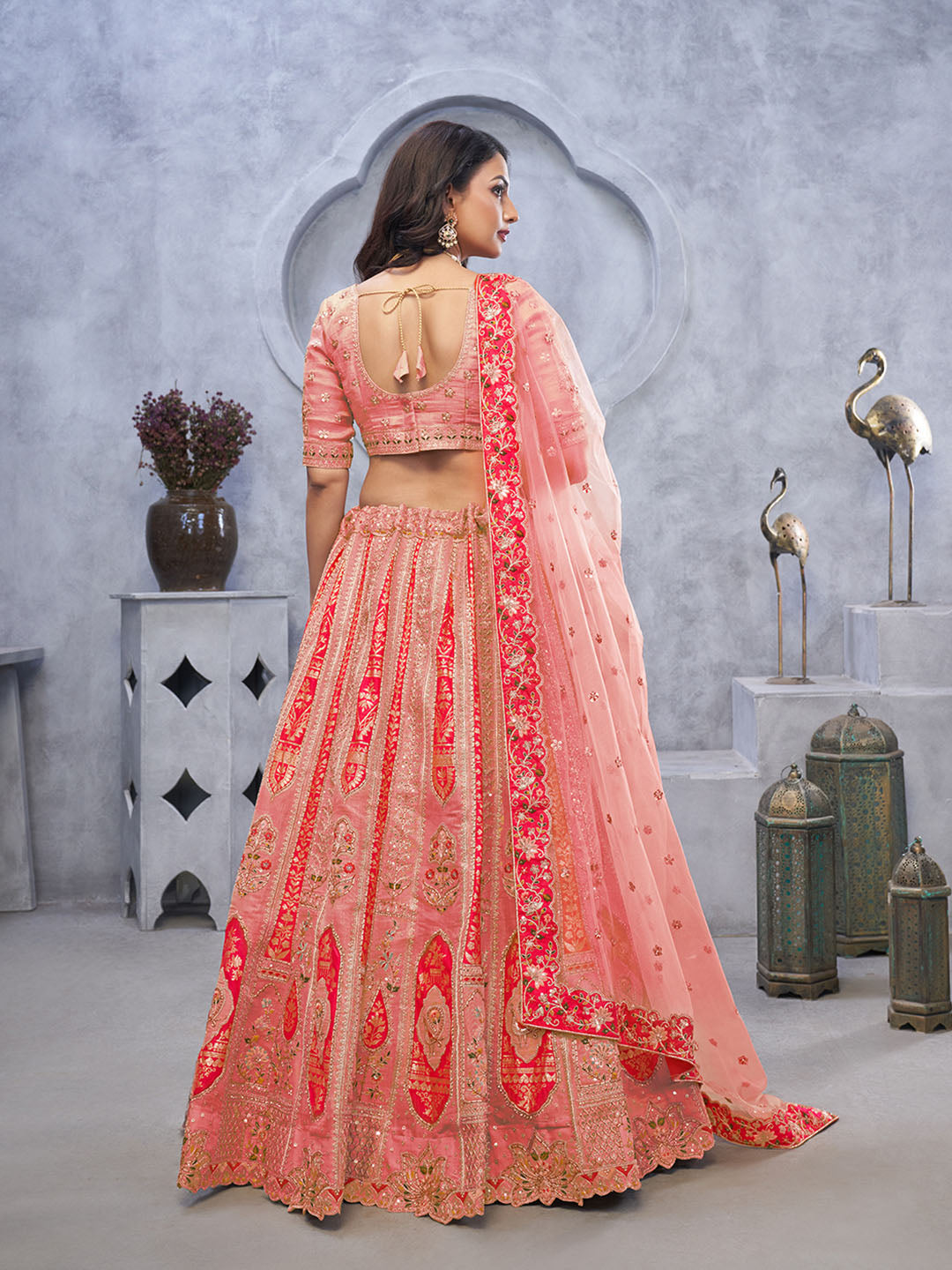 Resham Embroidery Tissue Unstitched Choli With Lehenga &amp; Dupatta