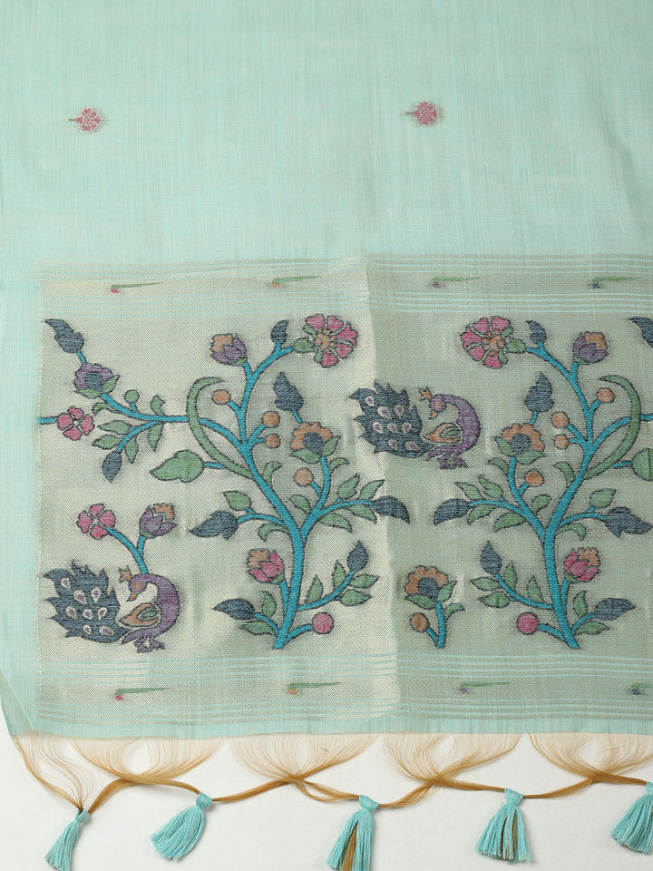Embroidered Chanderi Unstitched Suit With Pant &amp; Dupatta