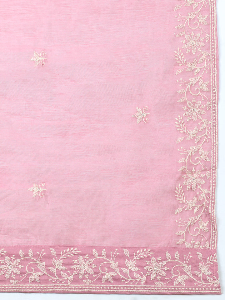 Embroidered, Cotton Blend Unstitched Suit With Pant &amp; Dupatta