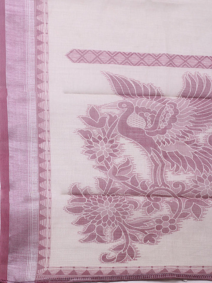 Printed Linen Blend Unstitched Suit With Pant &amp; Dupatta