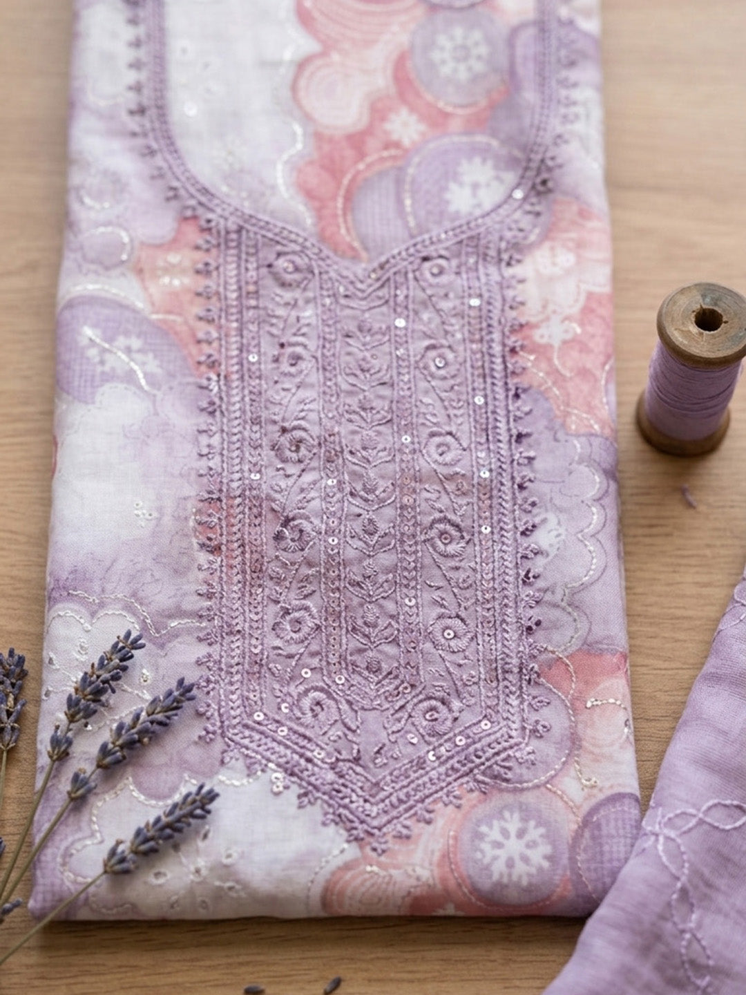 Embroidered Cotton Blend Unstitched Suit With Pant &amp; Dupatta