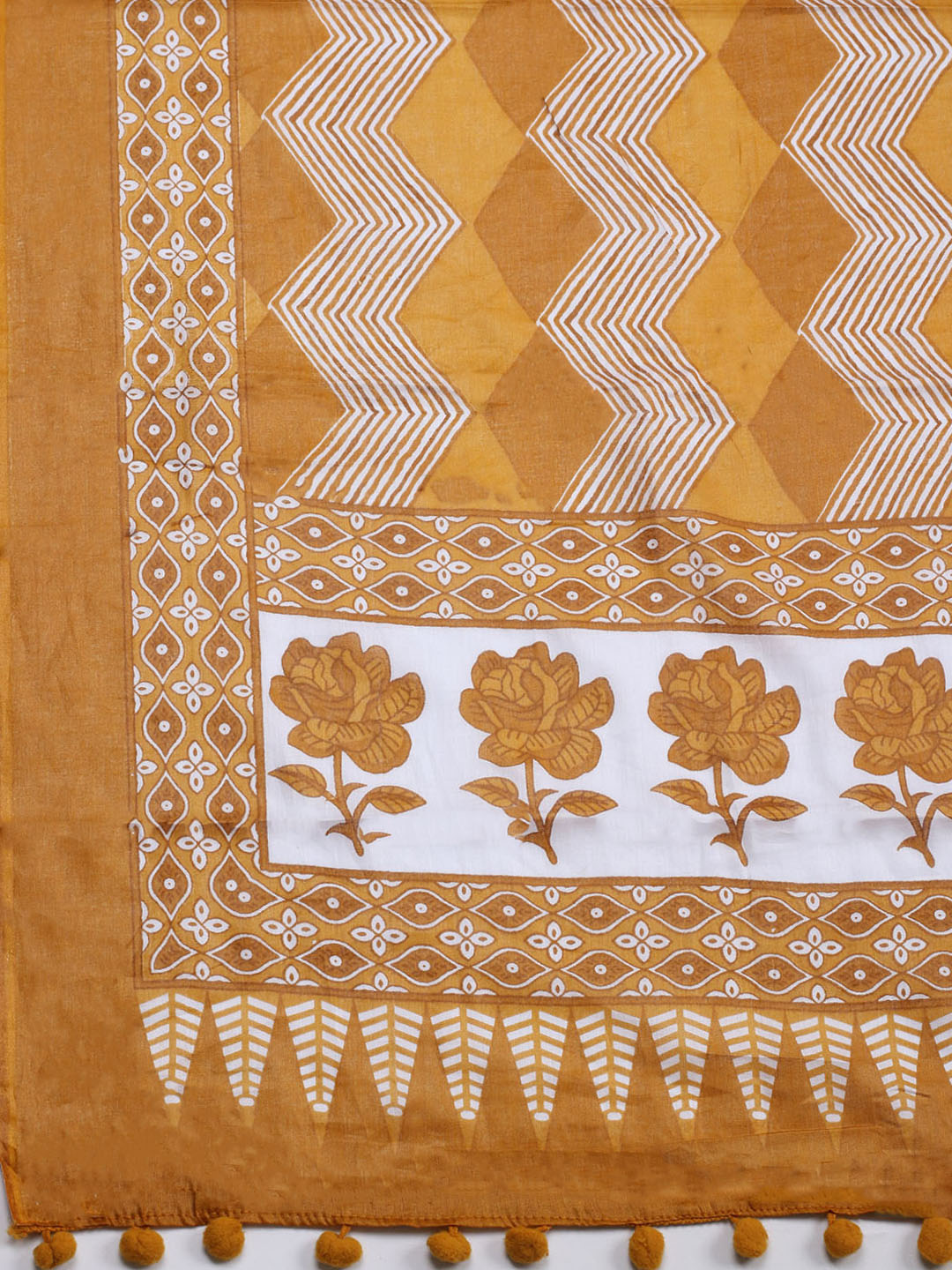Printed Cotton Blend Unstitched Suit With Pant &amp; Dupatta