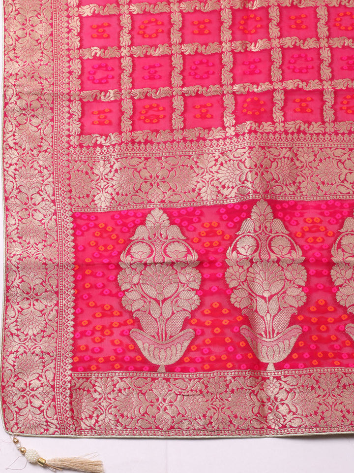 Embroidered Chanderi Unstitched Suit With Pant &amp; Dupatta
