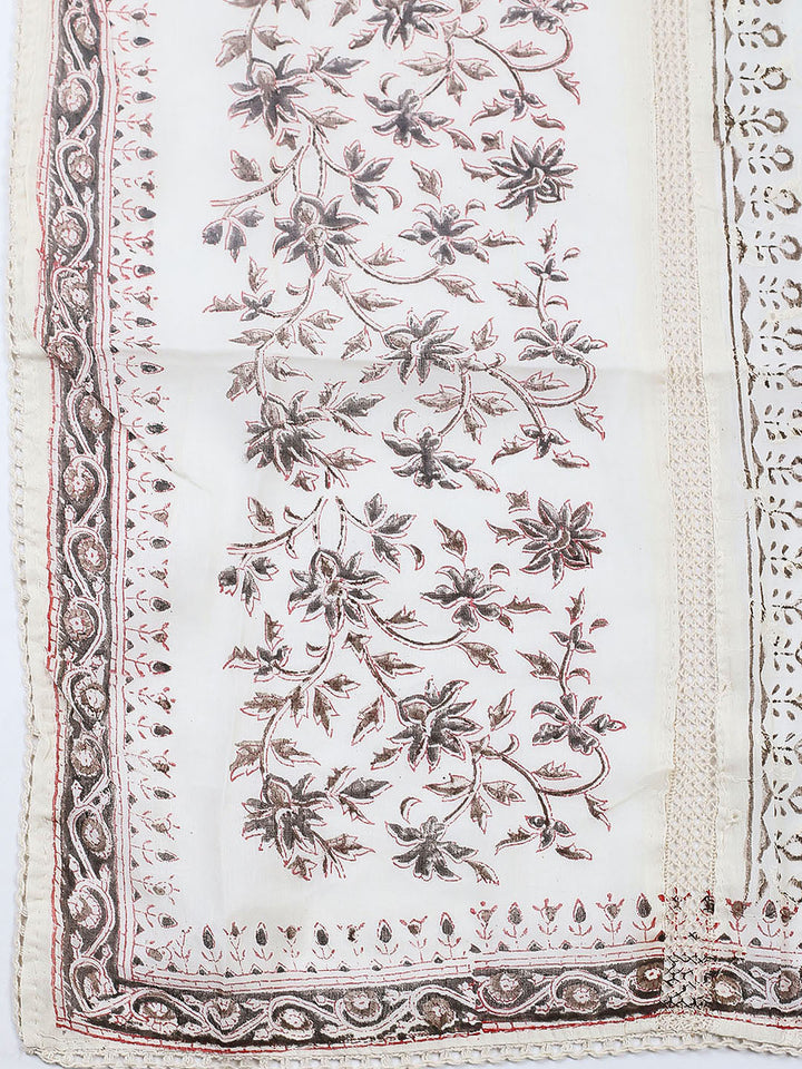 Embroidered Cotton Blend Unstitched Suit With Pant &amp; Dupatta