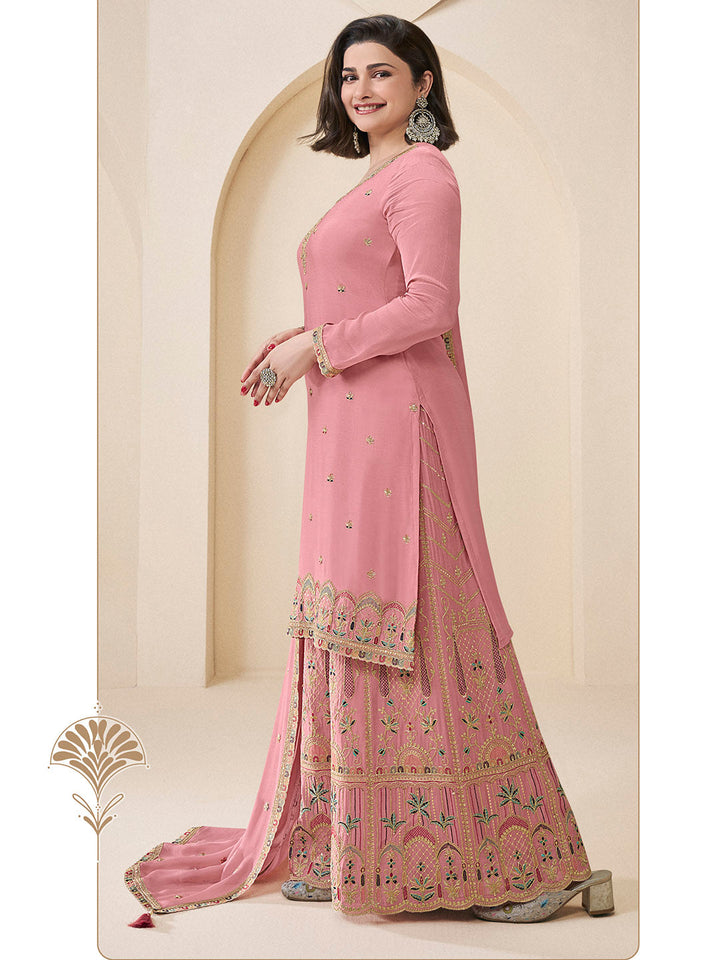 Embroidered Chinon Unstitched Suit With Pant &amp; Dupatta