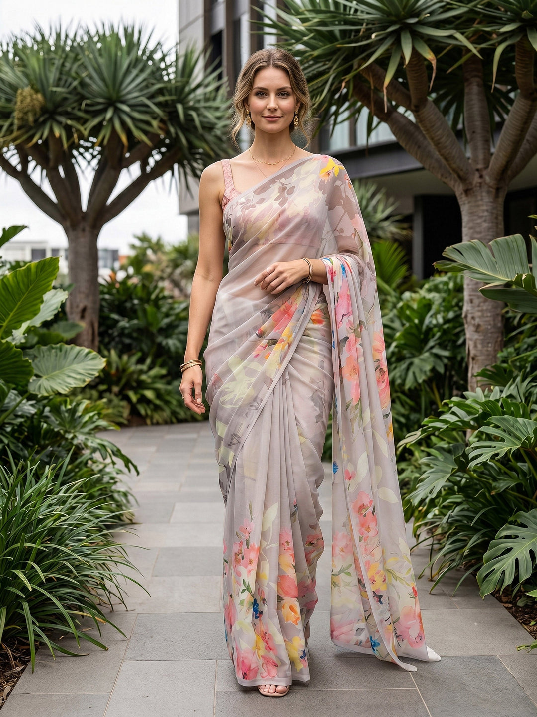 Digital Print Chiffon Saree