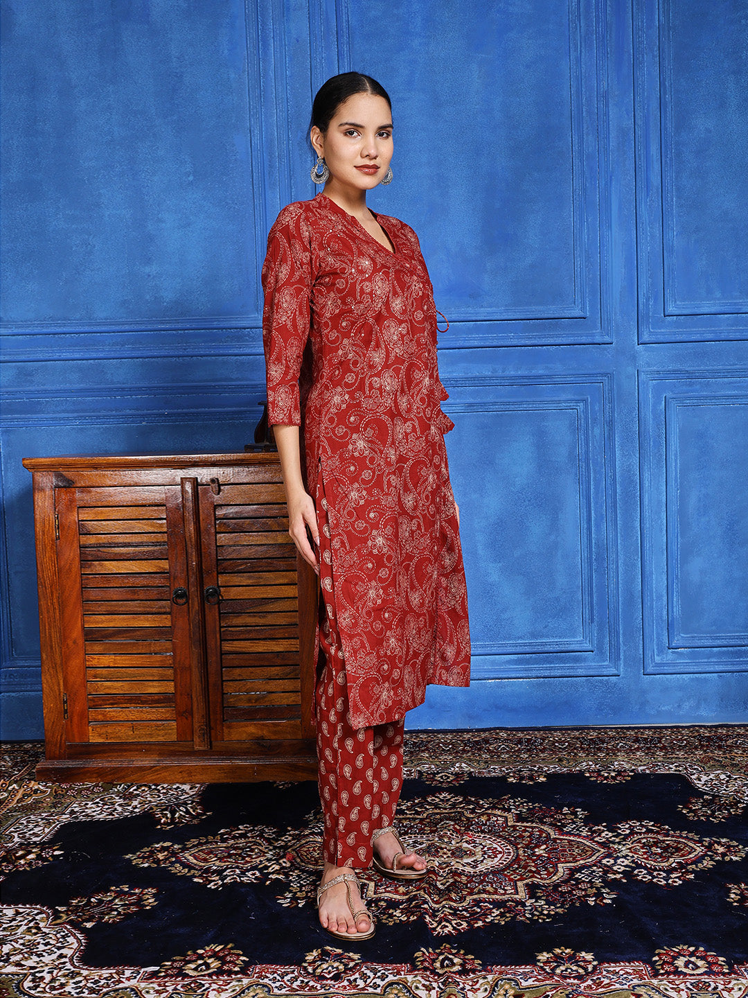 Printed Cotton Blend Kurta With Pants & Dupatta