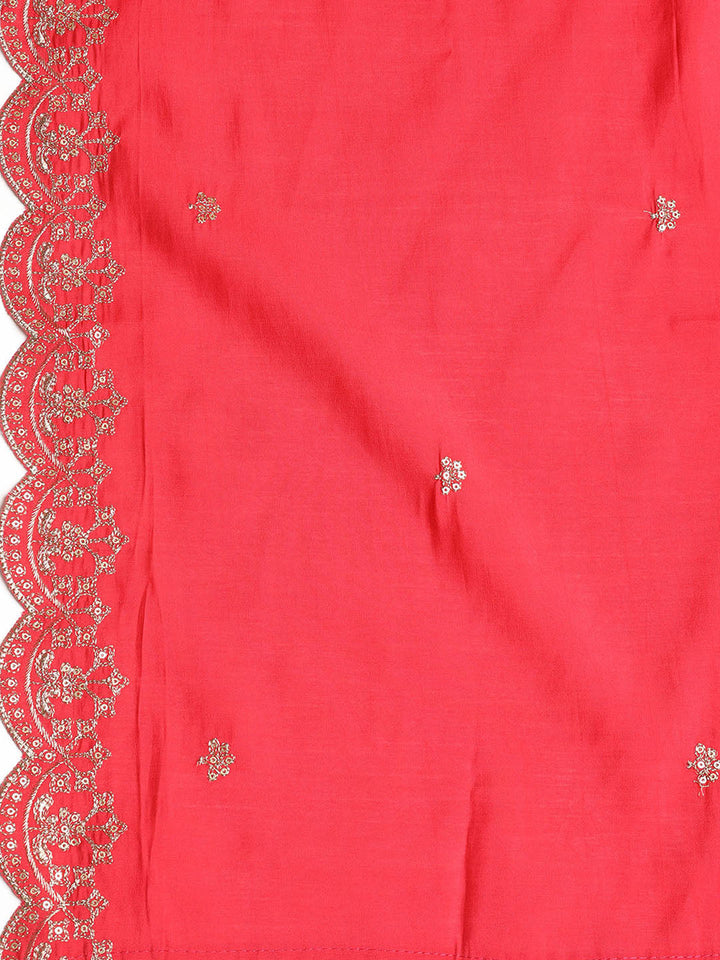 Neck Embroidered Chanderi Unstitched Suit With Dupatta