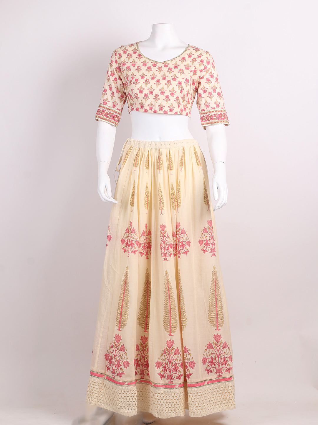 Floral Printed Cotton Choli With Lehenga &amp; Dupatta
