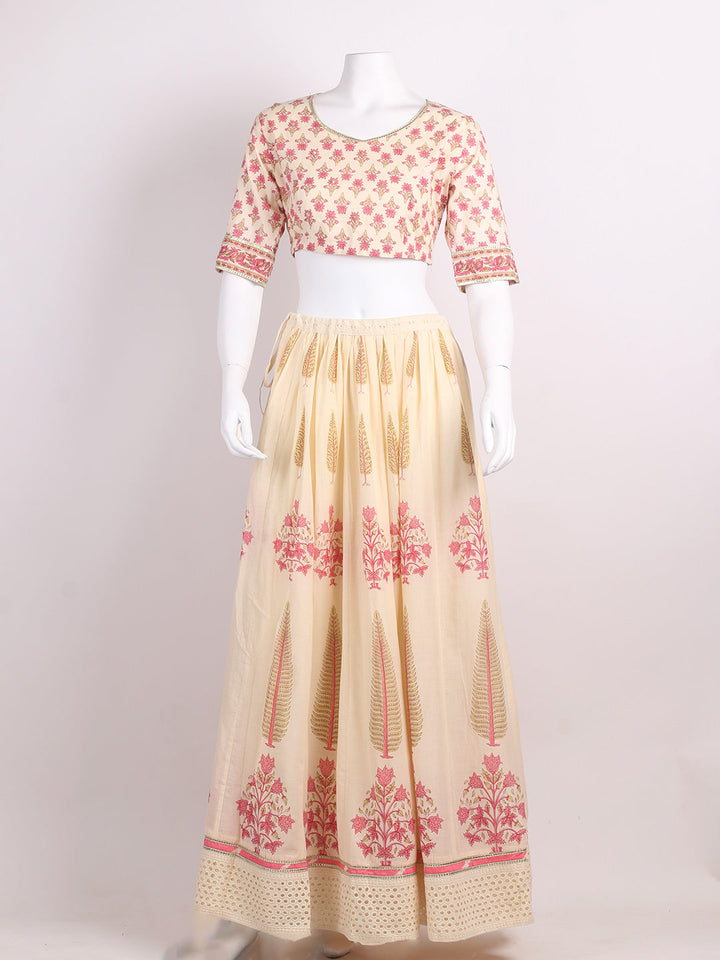Floral Printed Cotton Choli With Lehenga &amp; Dupatta
