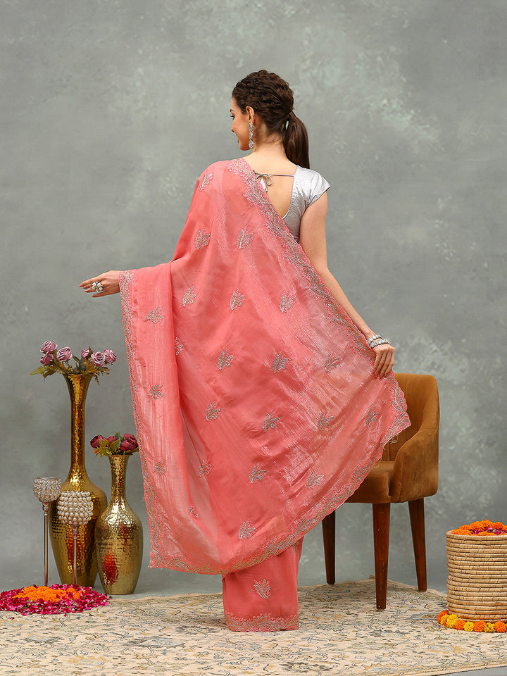 Thread Embroidered Chiffon Saree