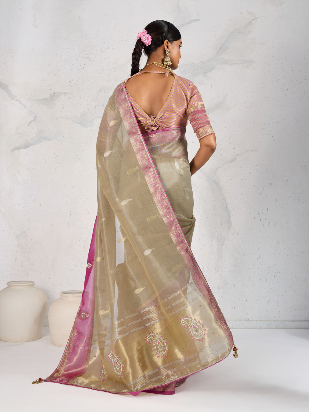 Embroidered Tissue Linen Saree