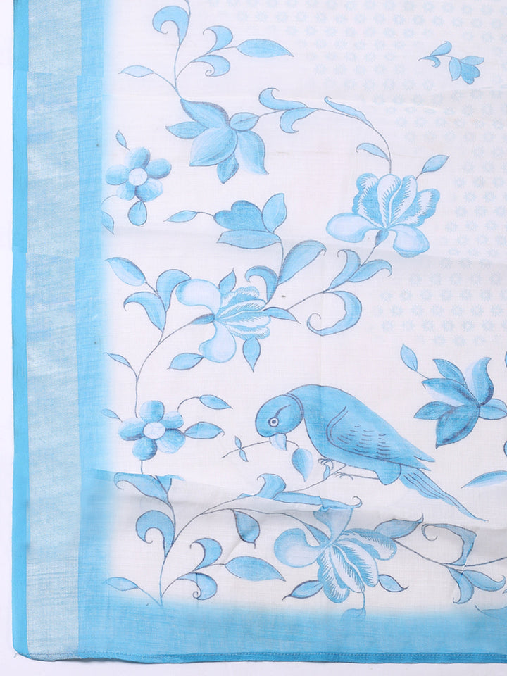 Printed Linen Blend Unstitched Suit With Pant &amp; Dupatta