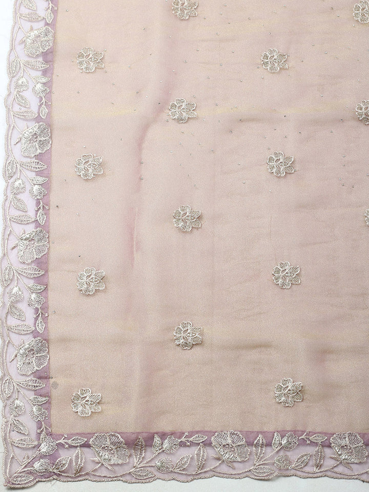 Embroidered Tissue Unstitched Suit With Pant &amp; Dupatta