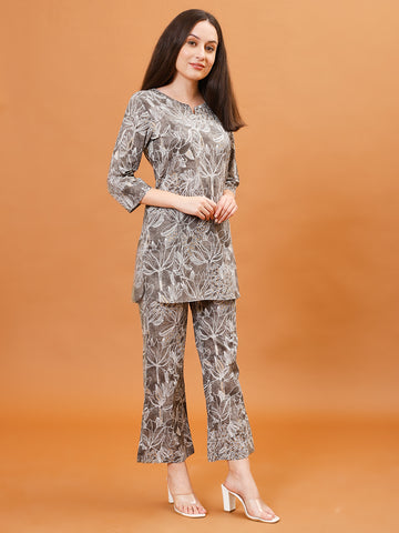 Digital Printed Cotton Blend Kurta With Pants