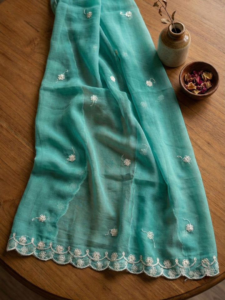 Embroidered Cotton Blend Unstitched Suit With Pant &amp; Dupatta
