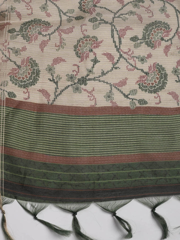 Embroidered Chanderi Unstitched Suit Piece With Dupatta