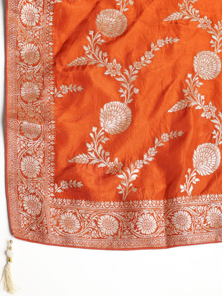 Neck Embroidered Chanderi Unstitched Suit With Dupatta