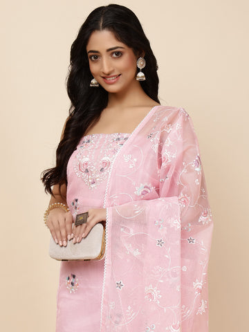 Neck Embroidered Cotton Blend Unstitched Suit With Dupatt