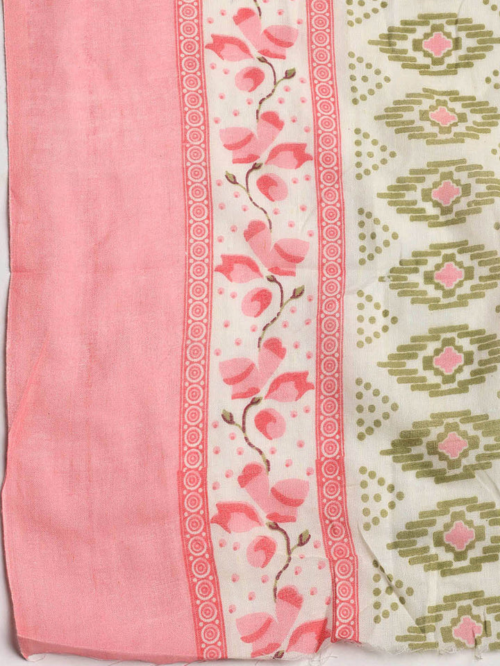 Printed Cotton Blend Unstitched Suit With Dupatta
