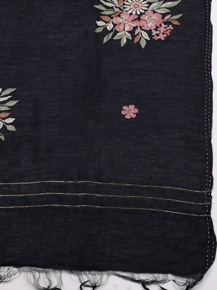 Embroidered Cotton Blend Unstitched Suit With Pant &amp; Dupatta