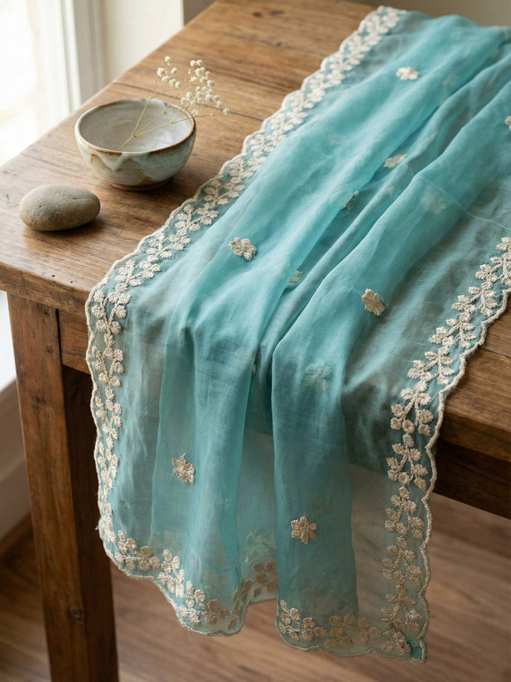 Printed Chanderi Unstitched Suit With Pant &amp; Dupatta