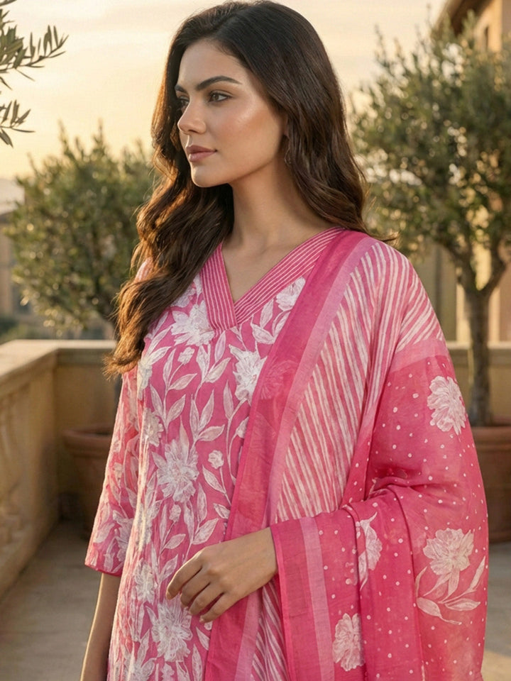 Printed Cotton Kurta With Pant &amp; Dupatta